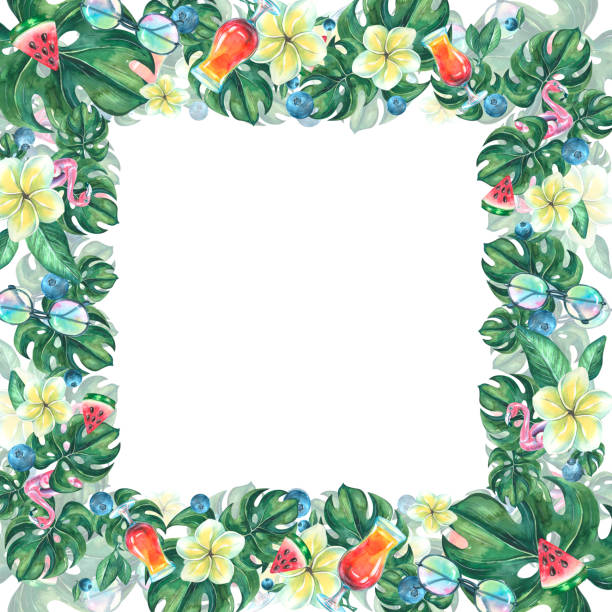 istock Watercolor illustration frame on the theme of a beach bar. 1383531834