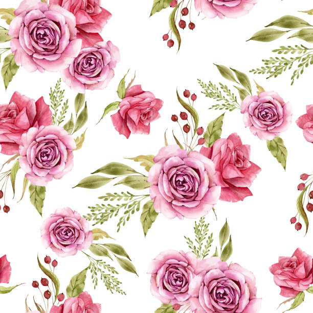 ilustraciones, imágenes clip art, dibujos animados e iconos de stock de acuarela floral con rosas, pintada a mano. - moda londinense