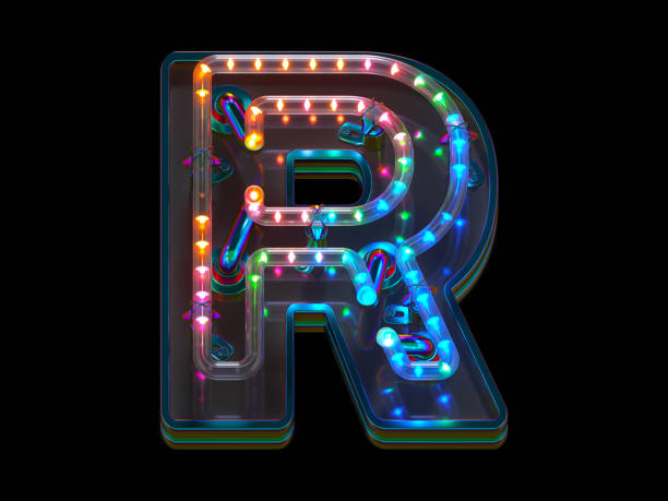 istock Blink led font. Colorful light. Letter R 1383533096
