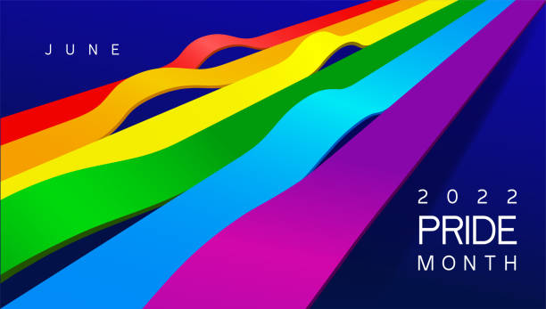 месяц гордости лгбтк 2022. цветная этикетка на фоне радужного флага. концепция прав человека или разнообразия. дизайн баннера лгбт-мероприят� - pride month stock illustrations