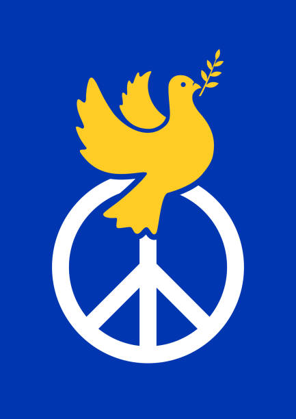 Peace symbol with dove and olive branch vector art illustration