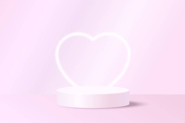 istock 3d realistic podium, presentation stage. Pink background and glowing heart 1383542968