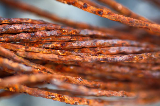 Detail of old rusty wire close-up on construction site