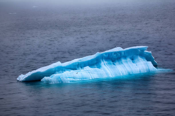 Blue growler (piece of iceberg) machined with water and overturned, collision with iceberg, dangerous navigation, story of the Titanic. Arctic ocean