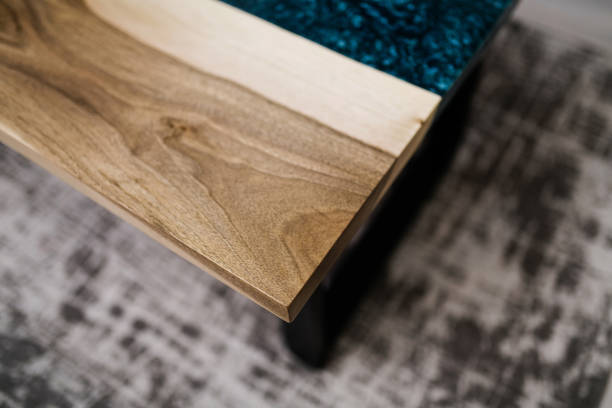 istock wooden table with epoxy blue resin 1383547305
