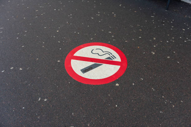 istock Smoking prohibited sign painted on asphalt. 1383549594
