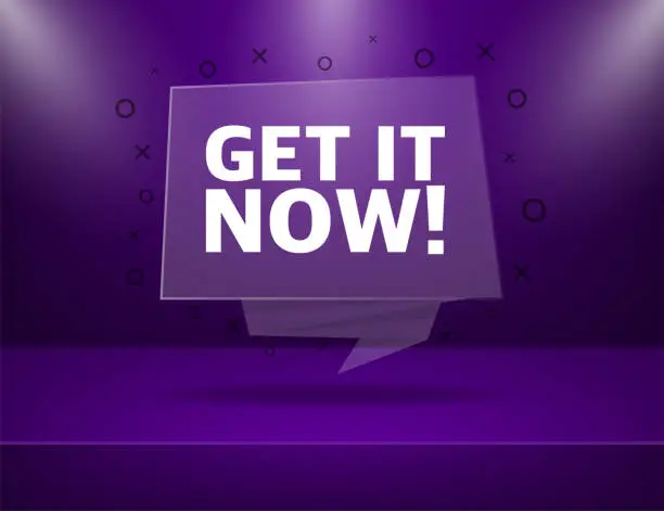 Vector illustration of Purple button with get it now. Vector illustration isolated