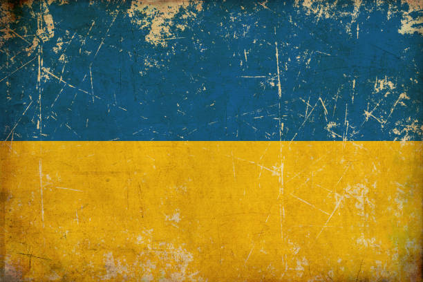 ukrainische flagge flat aged - armed forces kyiv ukraine eastern europe stock-grafiken, -clipart, -cartoons und -symbole