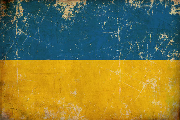 Ukrainian Flag Flat Aged Illustration of an textured, rusty, grunge, aged Ukrainian flag. kyiv stock illustrations