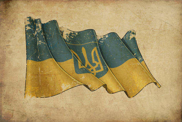 ilustraciones, imágenes clip art, dibujos animados e iconos de stock de fondo de papiro – bandera del estado de ucrania - ukraine trident ukrainian culture coat of arms