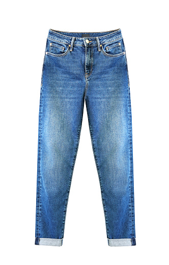 Blue jeans isolated on white, Women's trousers cutout.Fashion clothing.