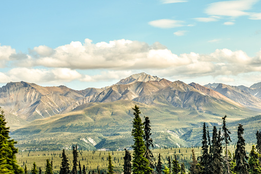King Mountain, located near the Matanuska River makes for a beautiful scene. While traveling along the highway, there are many opportunities to see vista points that show off the beauty of Alaska.   Visitors to Alaska will marvel at the many opportunities to see sites such as these.