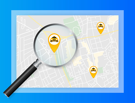 World map - Worldmap with yellow taxi pointers. Flat vector illustration. World map icon. Location icon. World map icon. Location icon