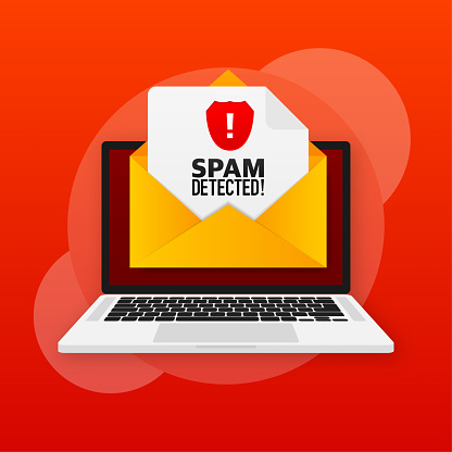 Red spam detected icon. Phishing scam. Hacking concept. Cyber security concept. Alert message.