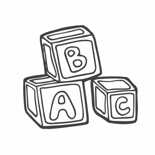 ilustraciones, imágenes clip art, dibujos animados e iconos de stock de juguetes de bloques infantiles estilo garabato con alfabeto en formato vectorial - figuras geometricas para preescolar