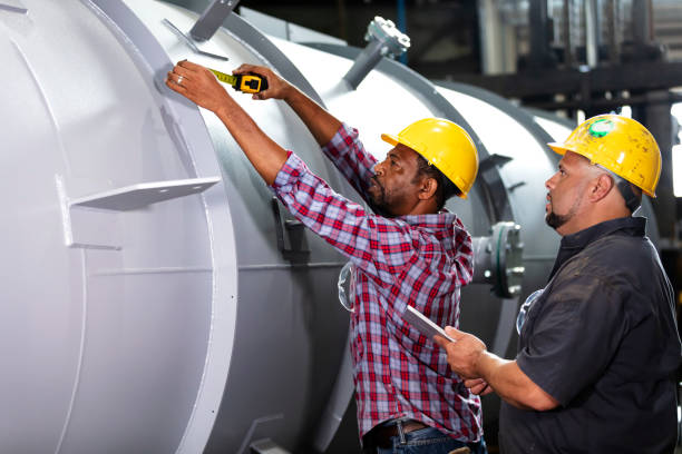 istock Two multiracial men working in metal fabrication plant 1383599686