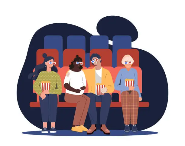 Vector illustration of Movie with 3d glasses in cinema