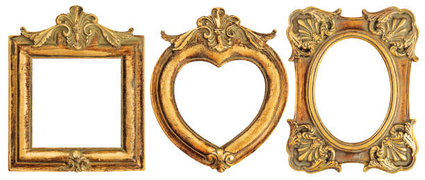 istock Golden picture frame isolated white background Vintage antique object 1383616458