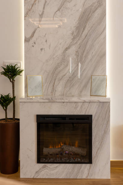 istock Marble fireplace in luxury apartment 1383629408