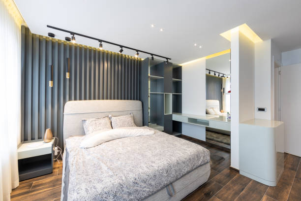 istock Interior of a luxury bedroom with master bed 1383629416