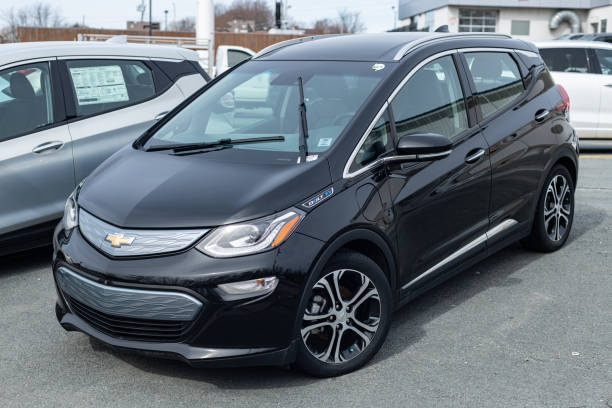March 9, 2022 - Dartmouth, Canada - A 2022 Chevrolet Bolt EV subcompact car at a Chevrolet dealership. The Bolt features a front wheel drive 65kW electric motor.