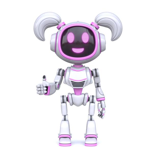 istock Cute pink girl robot giving thumb up 3D 1383632401