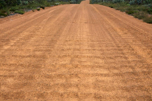 corrugate dirt road in australia outback - journey camel travel desert imagens e fotografias de stock