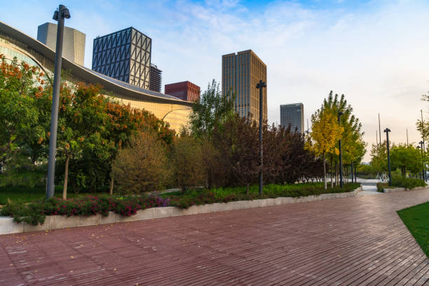 istock empty pavement and modern buildings in city 1383637939
