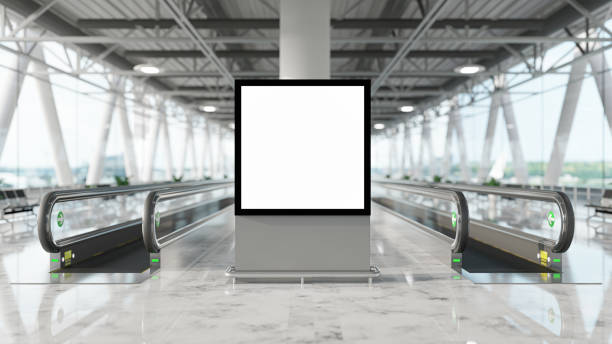 istock 3D Render. Blank billboard in corridor the airport. Useful for your advertising. 1383639456