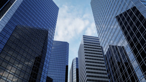 istock 3d Render. perspective, the skyscraper is directed to the sky. blue gradient, 1383639463