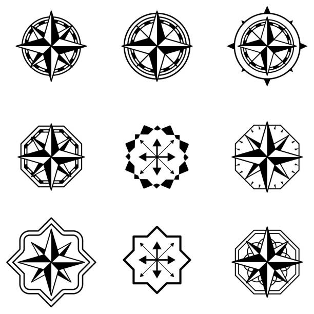 Compass rose. direction mark vector illustration set. Compass rose. direction mark vector illustration set. nautical compass stock illustrations