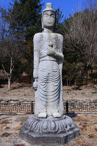 Stone Standing Buddha in Sangnim-ri, Geochang, South Korea. Korean treasure No. 378.