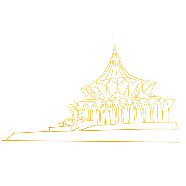 Building Line Sketch Line sketch illustration of Sarawak State Assembly building. kuching waterfront stock illustrations
