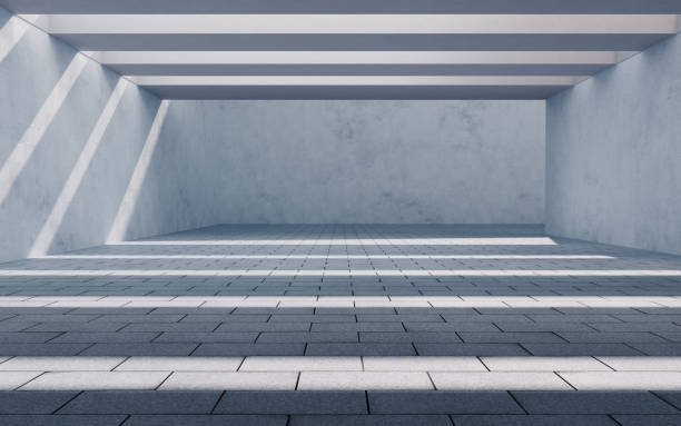 istock Concrete building with sunlight comes in, 3d rendering. 1383695934