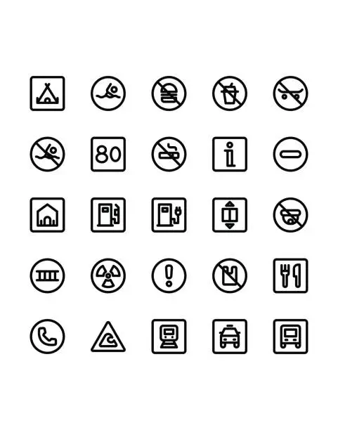 Vector illustration of Signals and Prohitions  Icon Set 30 isolated on white background