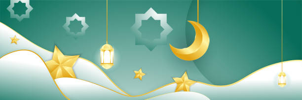 istock Ramadhan white green colorful wide banner design background 1383701385