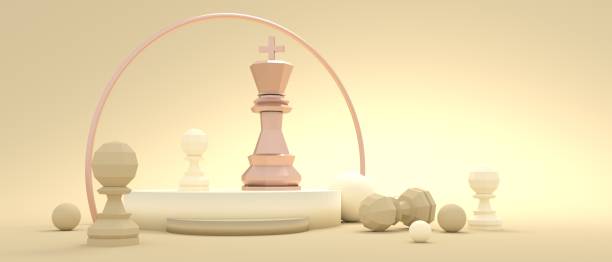 istock Piece of chess. The king and pawns low poly model. Abstract geometry shapes. 3D Render 1383707455