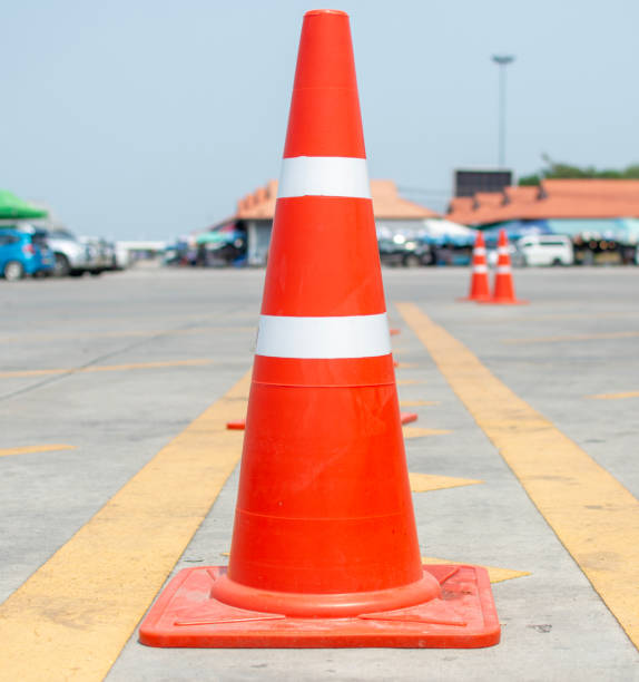 istock Traffic cones are placed on the road. 1383708790