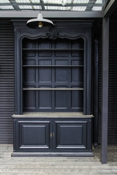 istock Vintage classic  black sideboard with open hutch in farmhouse style 1383709143