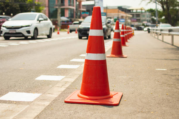 istock Traffic cones are placed on the road. 1383709231