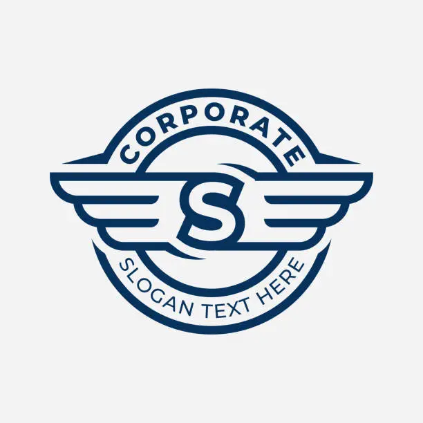 Vector illustration of Letter S logo design template, Simple wings illustration. Badge Emblem Wings Logo design concept.