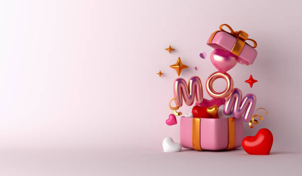 istock Happy mothers day decoration background with gift box, balloon, mom text, copy space text, 3D rendering illustration 1383718625