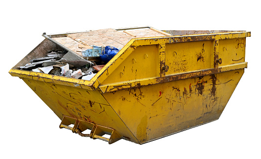 yellow skip (dumpster) for municipal waste or industrial waste, Isolated on white background