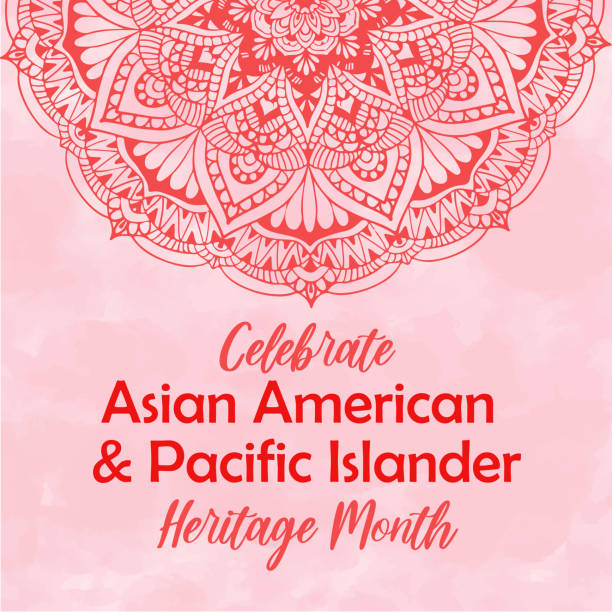 ilustraciones, imágenes clip art, dibujos animados e iconos de stock de celebre el mes de la herencia de los isleños del pacífico asiático-americano. acuarela rosa pastel texturada fondo de acuarela vectorial, mandala redondo tradición ornamento oriental. plantilla cuadrada del mes del patrimonio de aapi. - típico oriental