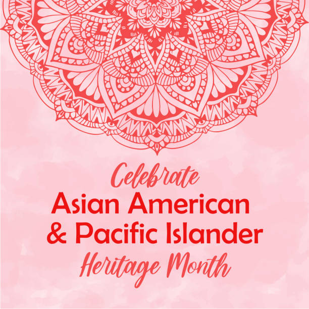 celebrate asian american pacific islander heritage month. pastel pink watercolour textured vector watercolor background, round mandala tradition eastern ornament. aapi heritage month square template. - pasifik okyanusu stock illustrations