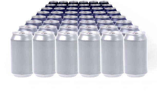 istock Bright aluminum cans forming a blue gradient on a white background. Blue color gradient 1383750818