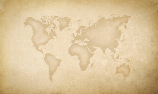 istock World map on an old paper texture background with space for text wind sea marine navigation. Design retro nautical template for marine theme border frame. 1383784652