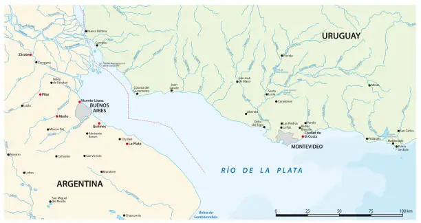 Vector illustration of vector map of the Rio de la Plata, Argentina, Uruguay