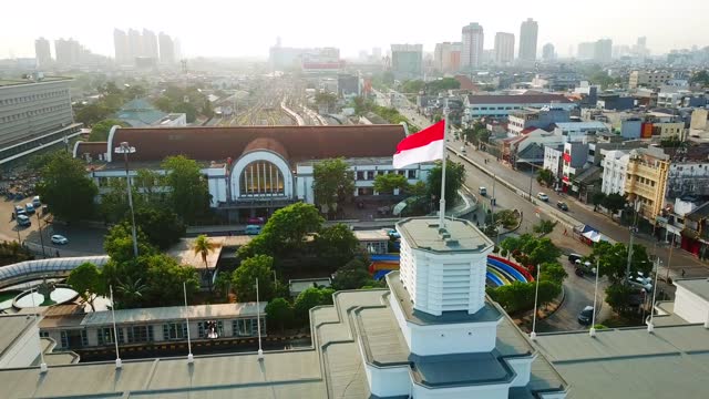 Indonesian flag on the roof in Jakarta Old City