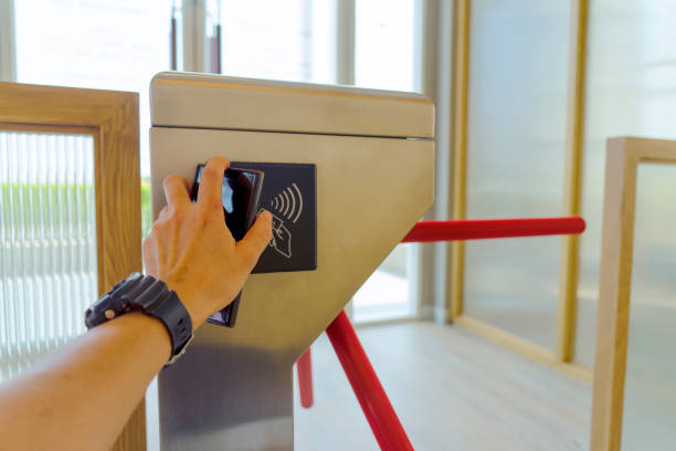 istock Entrance with automatic locked door. 1383796544